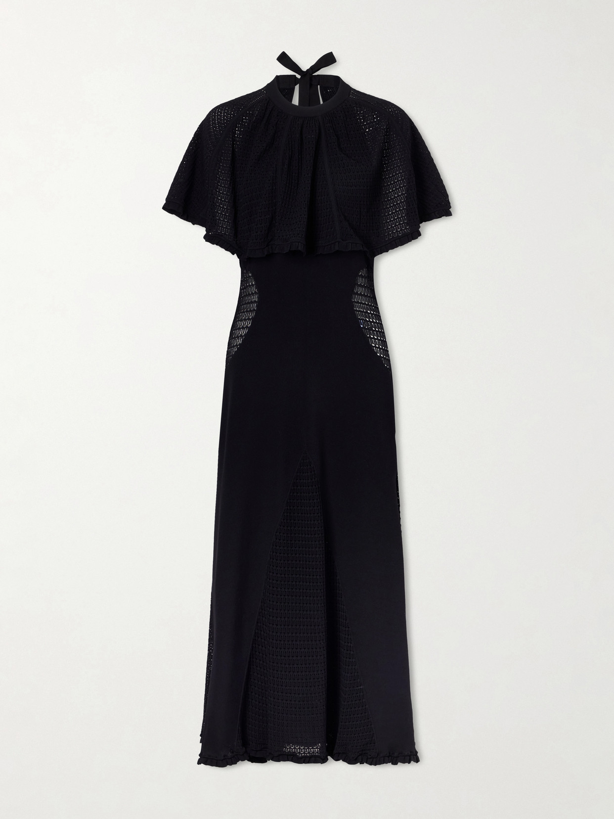 Lanvin Cape-effect Open-knit And Jersey Midi Dress In Black