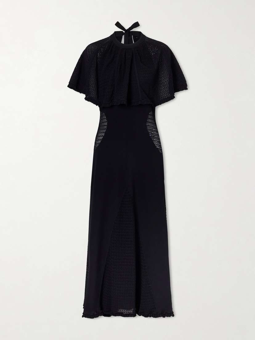 Lanvin Cape-effect Open-knit And Jersey Midi Dress