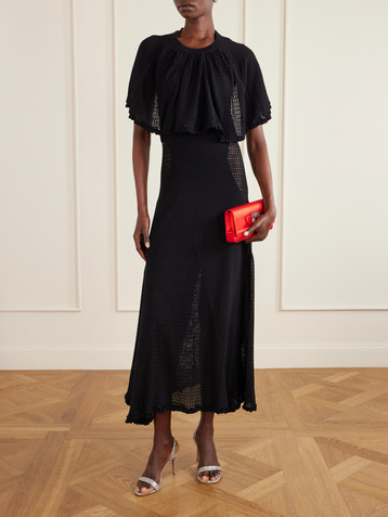 Lanvin Cape-effect open-knit and jersey midi dress