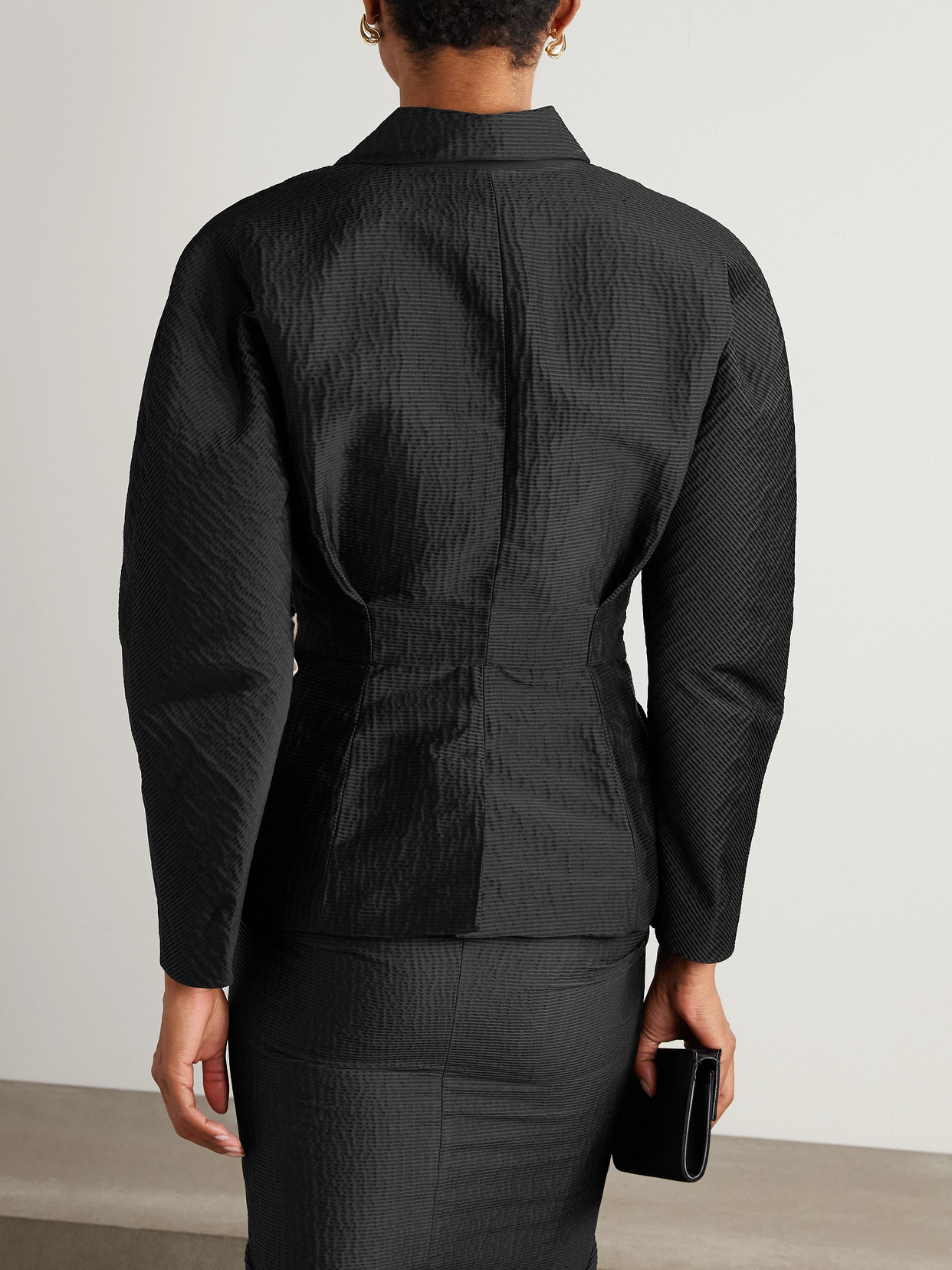 Belted Textured-Satin Jacket