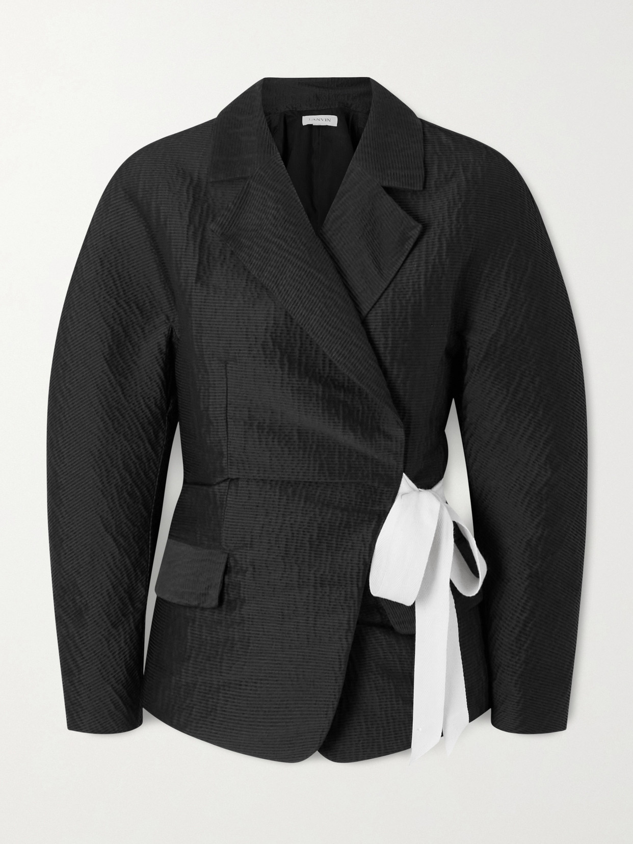 Lanvin Belted Textured-satin Jacket In Black