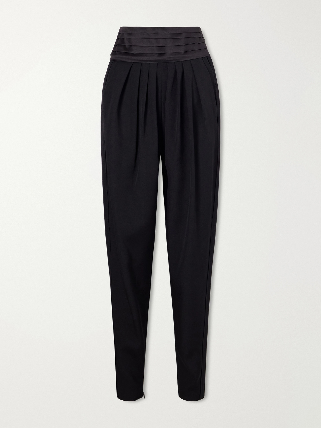 Lanvin Pleated Charmeuse And Draped Wool Tapered Pants In Black