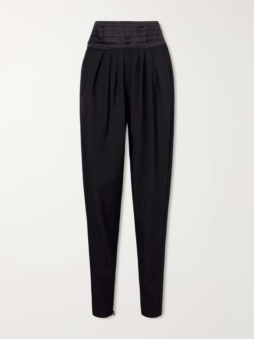 Lanvin Pleated Charmeuse And Draped Wool Tapered Pants