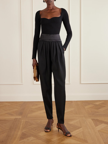 Lanvin Pleated charmeuse and draped wool tapered pants