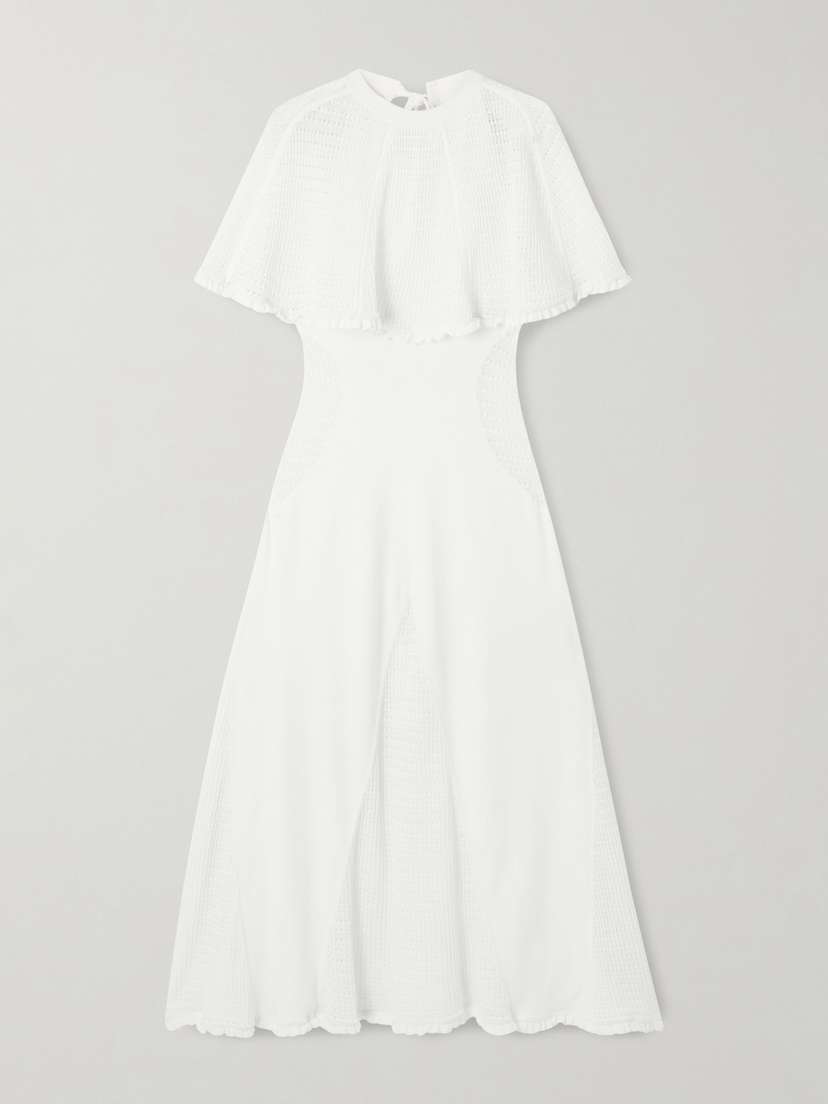 Lanvin Cape-effect Open-knit And Jersey Midi Dress