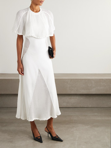 Lanvin Cape-effect open-knit and jersey midi dress