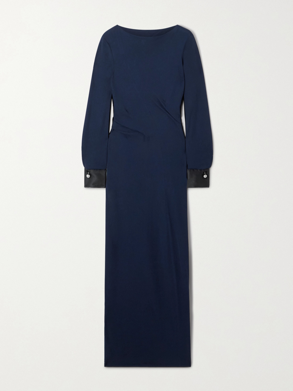 Lanvin Draped Satin-trimmed Crepe Maxi Dress In Blue