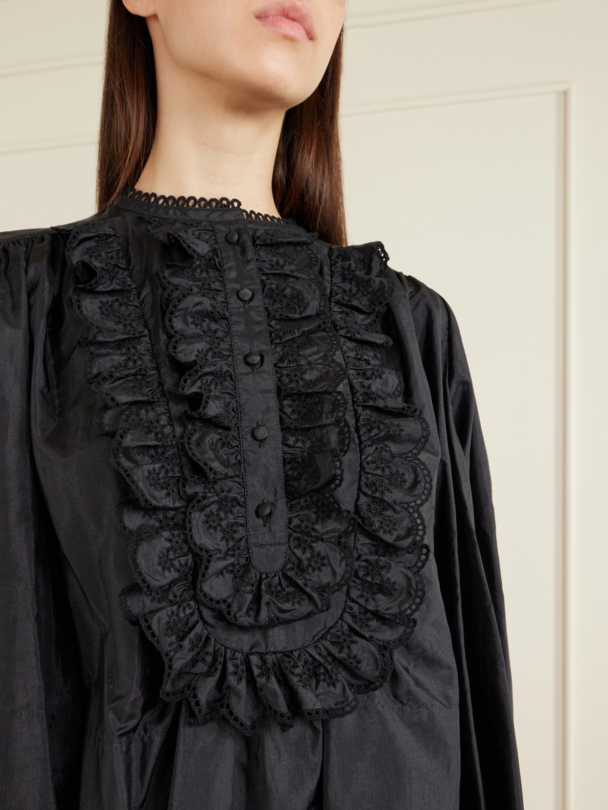 Chloé - Ruffled Broderie Anglaise-Trimmed Taffeta Blouse