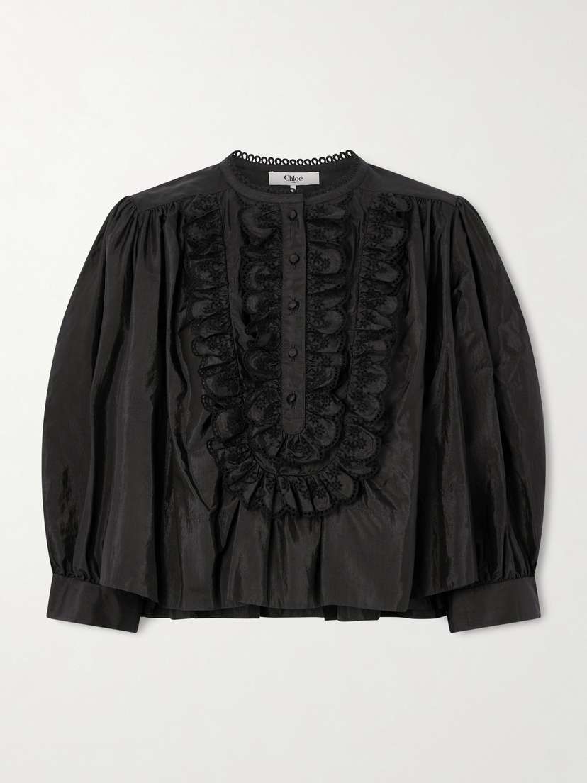 Chloé Ruffled Broderie Anglaise-trimmed Taffeta Blouse