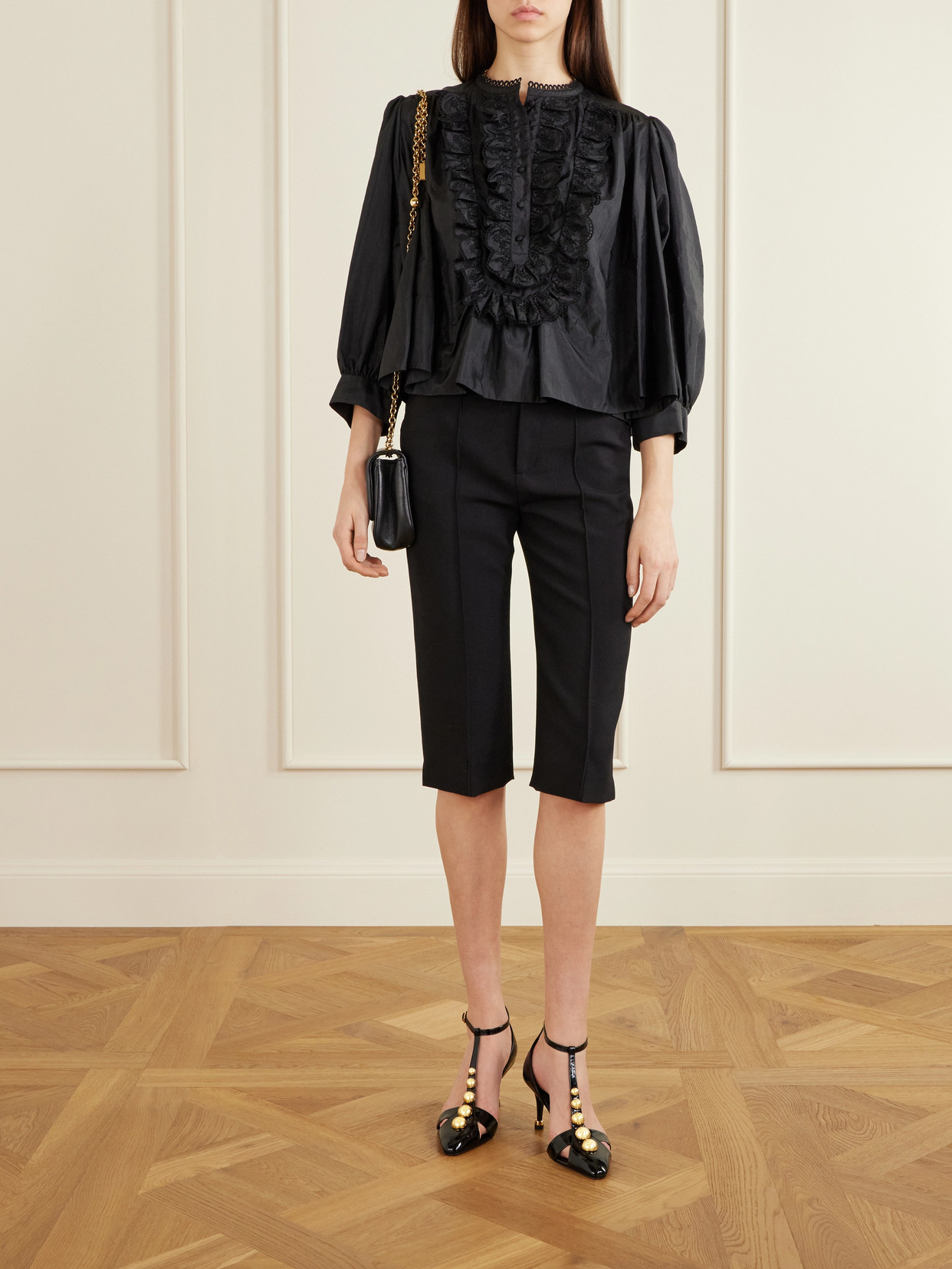 Chloé - Ruffled Broderie Anglaise-Trimmed Taffeta Blouse