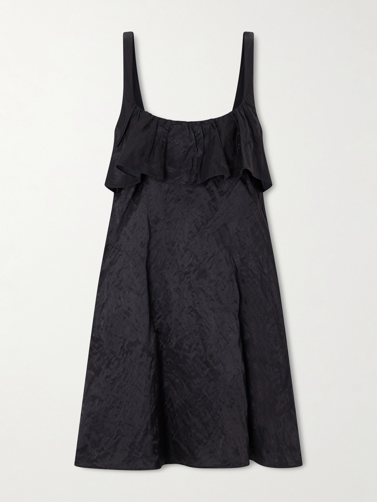 Chloé Ruffled Cutout Crinkled-satin Mini Dress In Black