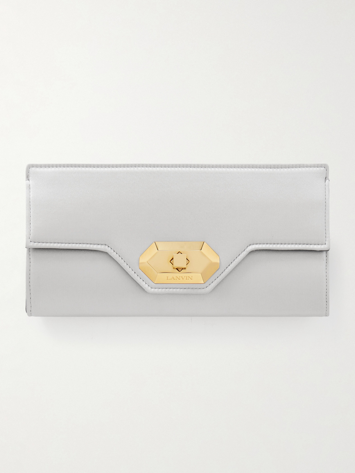 Lanvin Invitation Small Metallic Satin Clutch In Silver