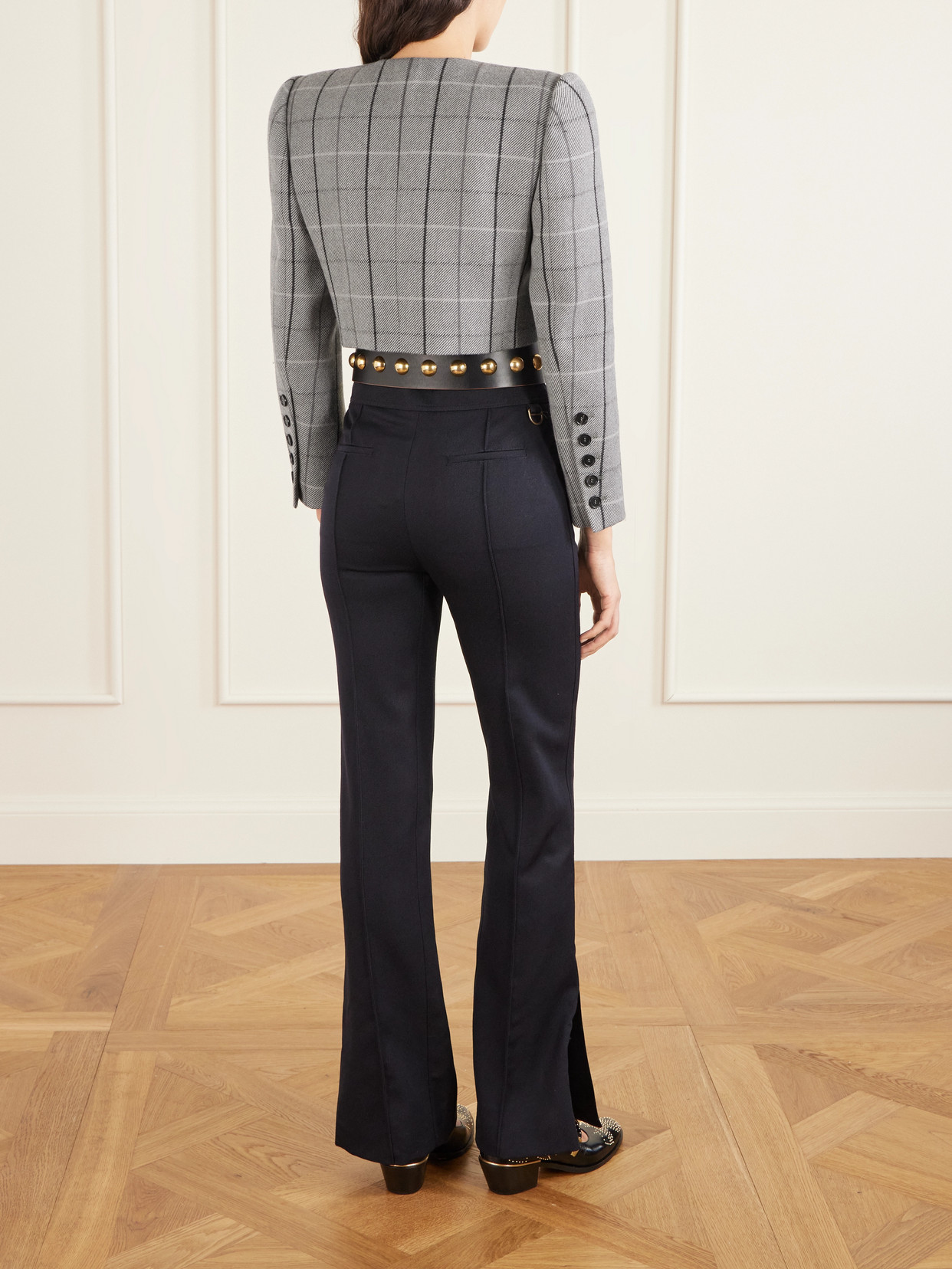 Chloé Cropped Double-breasted Checked Wool Jacket In Gray