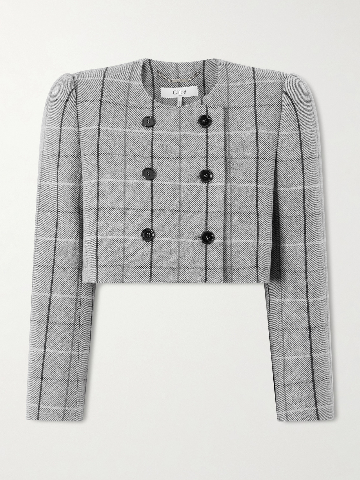 Chloé Cropped Double-breasted Checked Wool Jacket In Gray