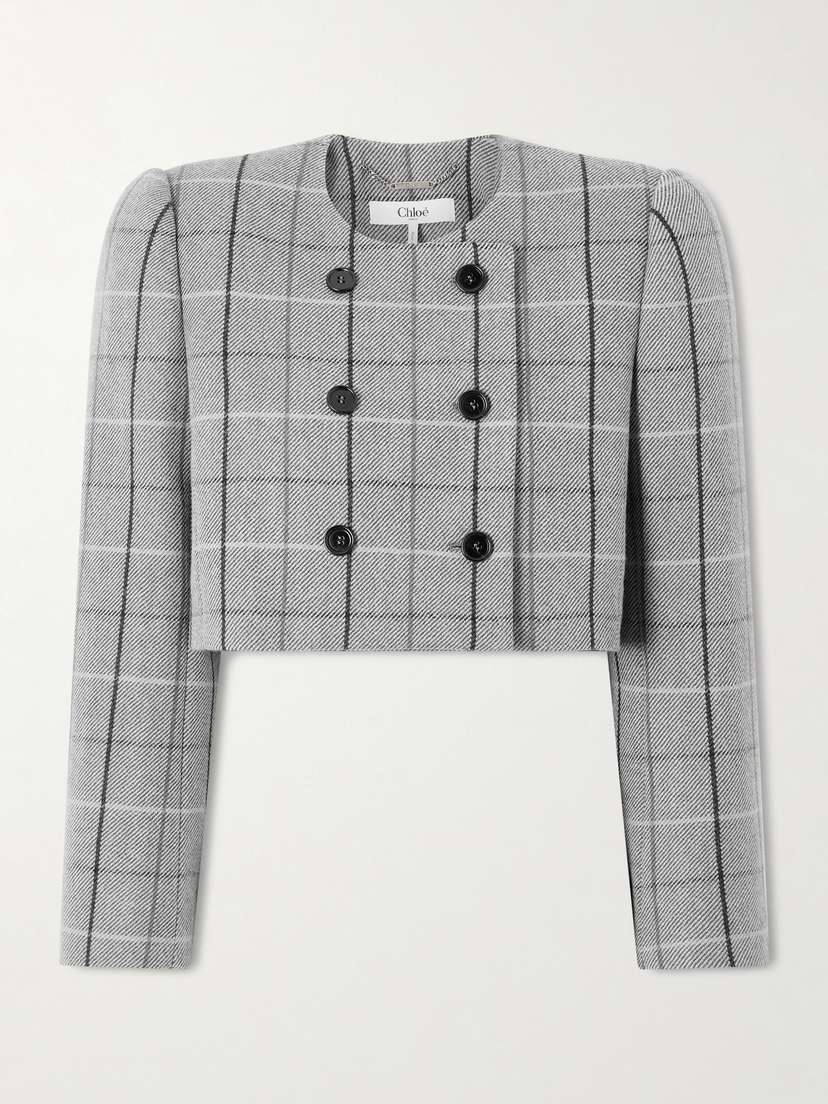 Chloé Cropped Double-breasted Checked Wool Jacket