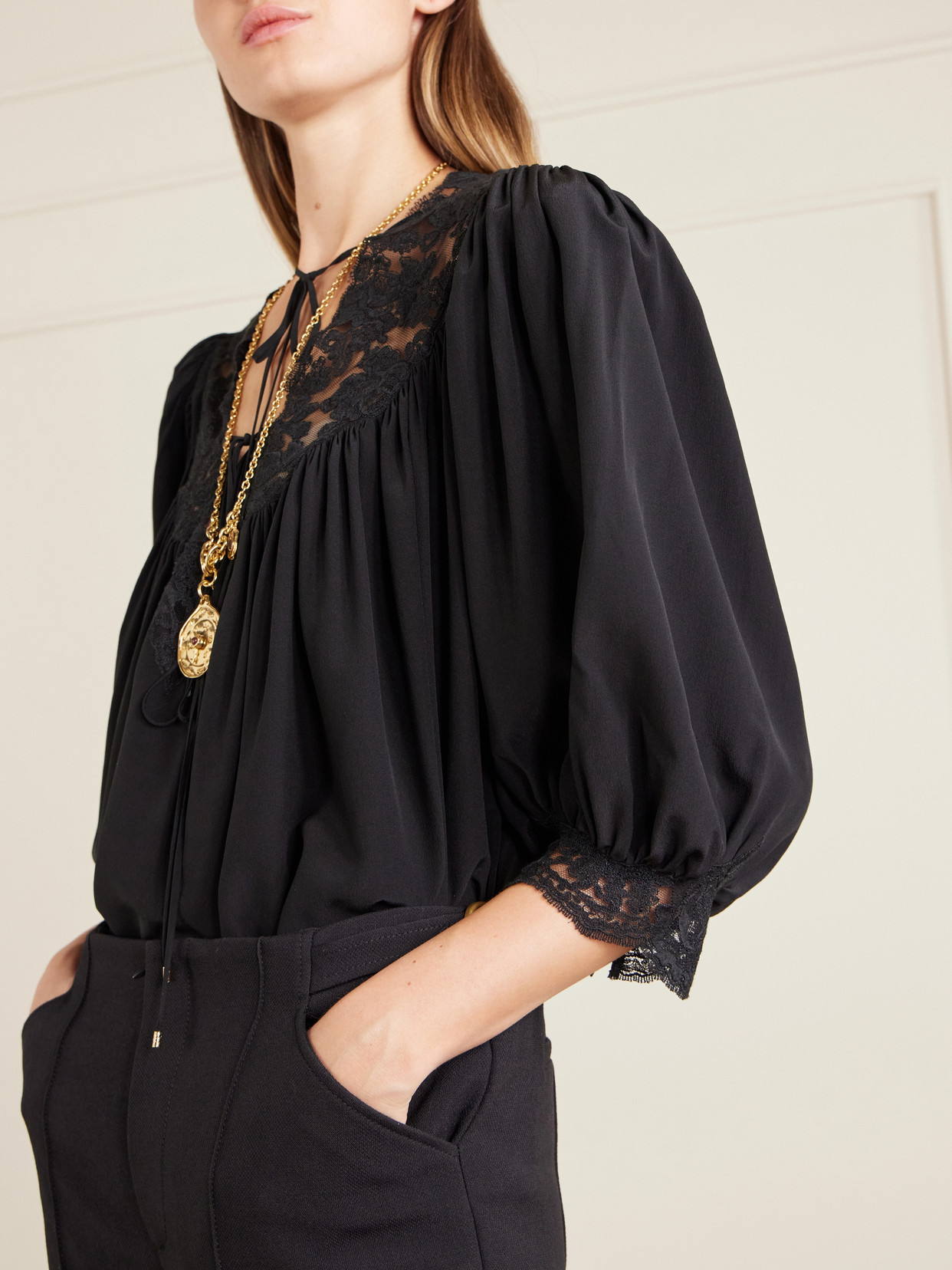 Chloé - Lace-Trimmed Organic Silk Crepe De Chine Blouse