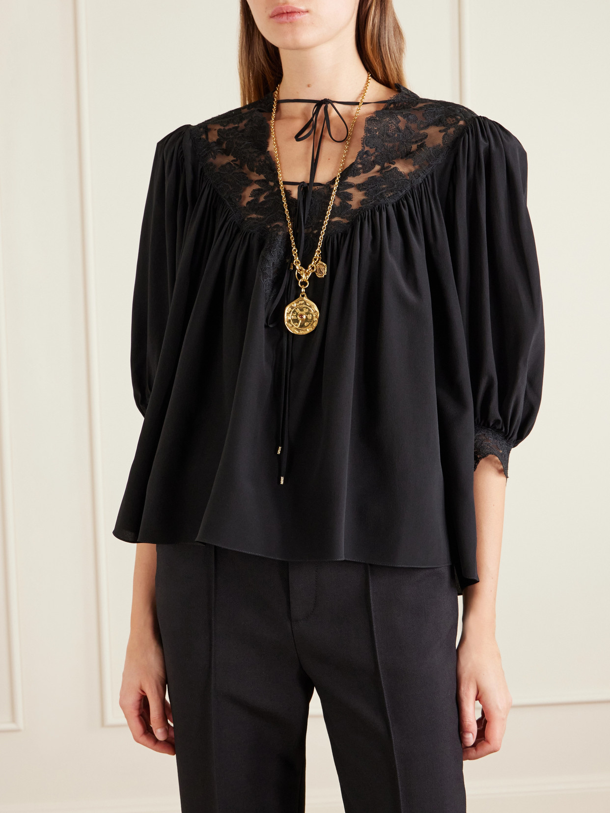 Chloé - Lace-Trimmed Organic Silk Crepe De Chine Blouse