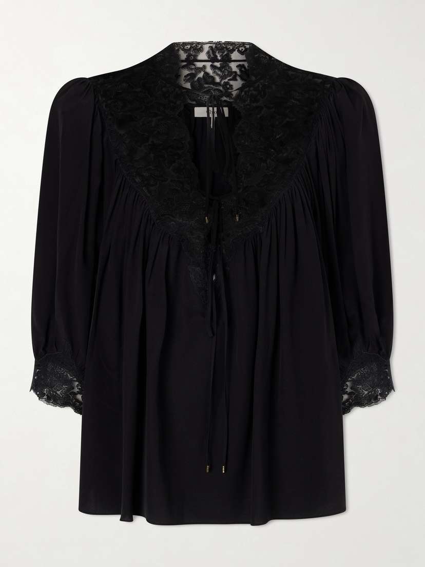 Chloé Lace-trimmed Organic Silk Crepe De Chine Blouse