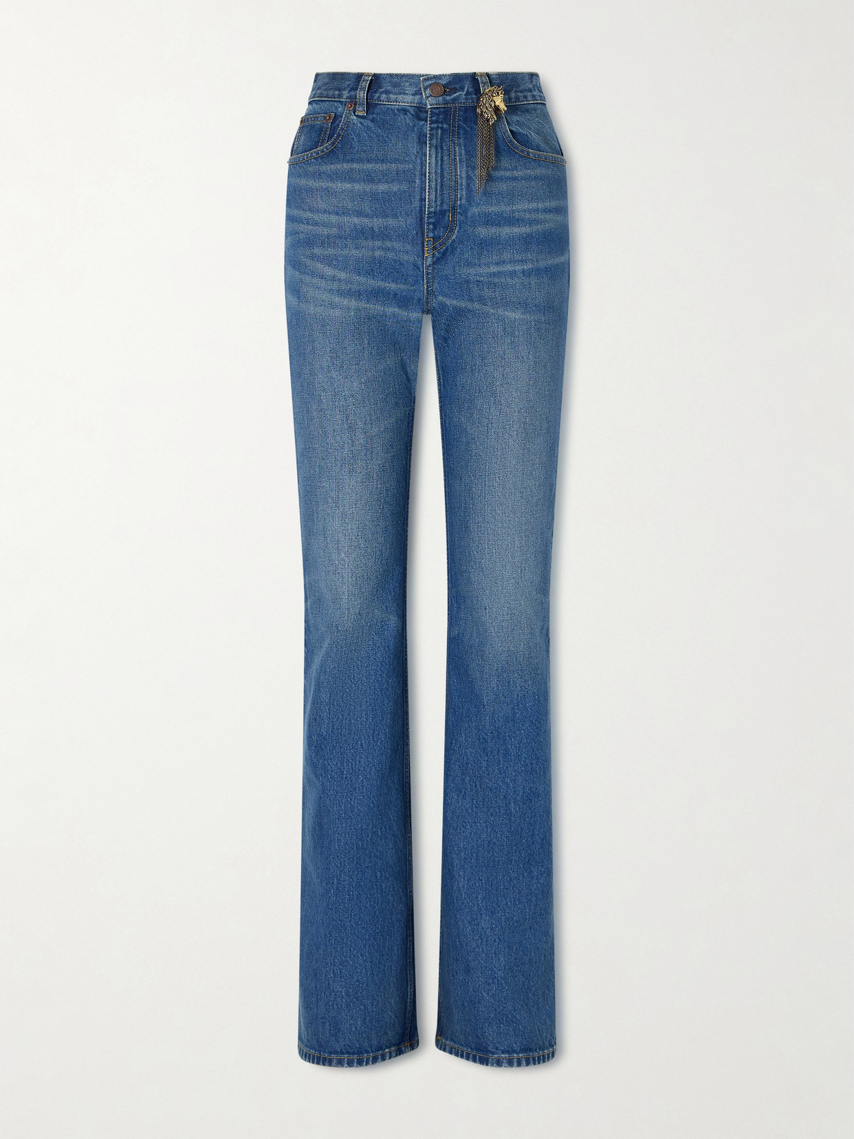 Chloé Embellished High-rise Straight-leg Organic Jeans In Blue