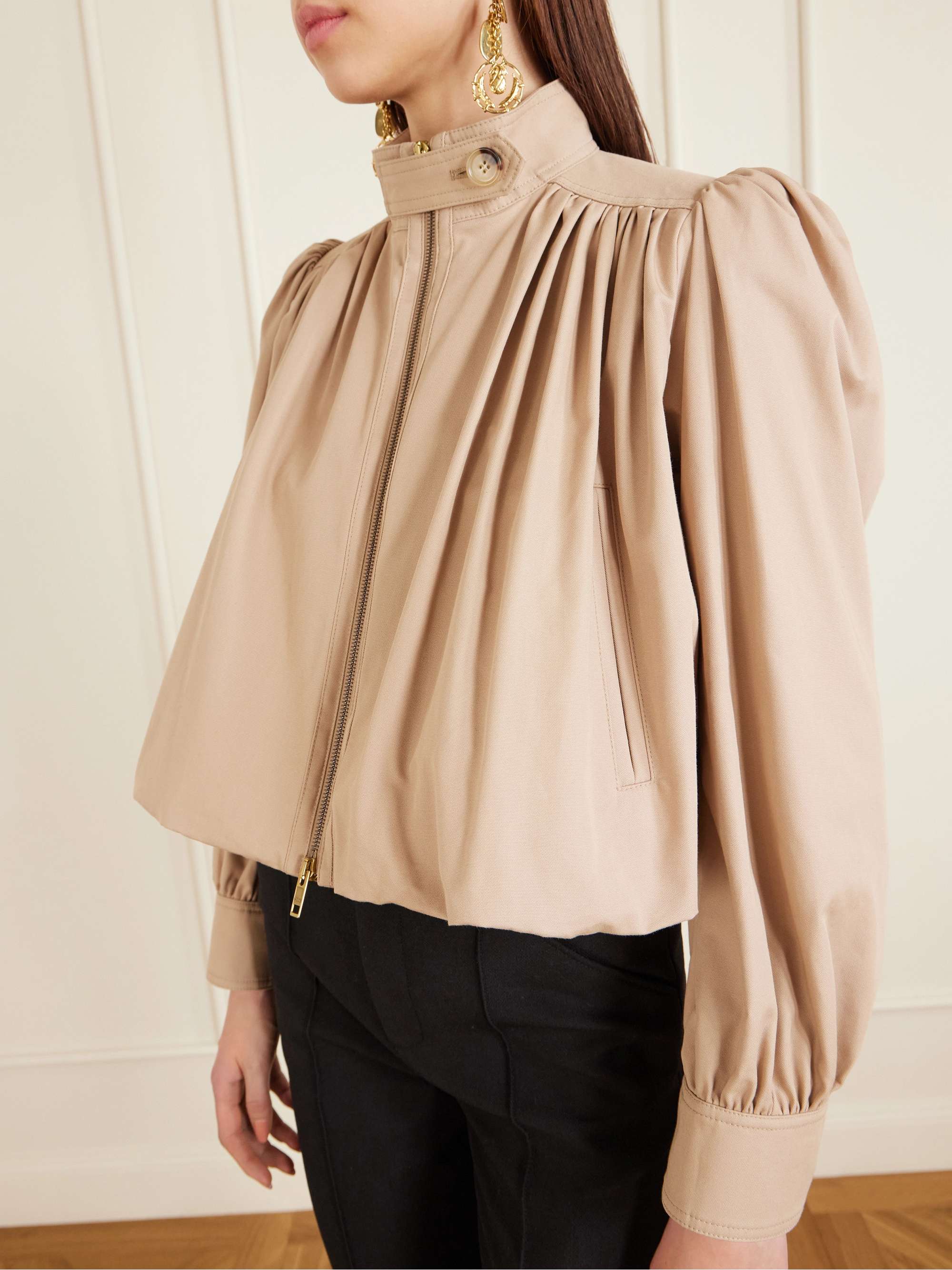 CHLOÉ Cropped gathered organic cotton-canvas jacket | NET-A-PORTER