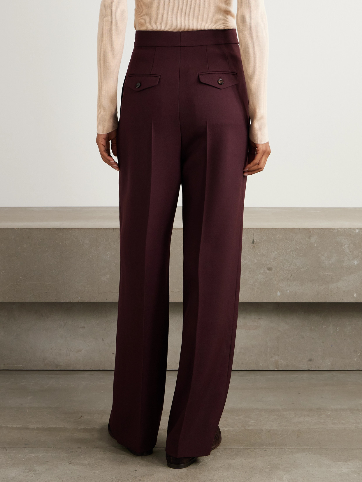 Chloé Pleated Wool-gabardine Wide-leg Pants In Burgundy