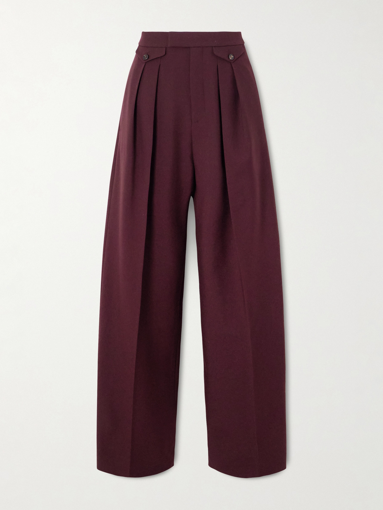 Chloé Pleated Wool-gabardine Wide-leg Pants In Burgundy