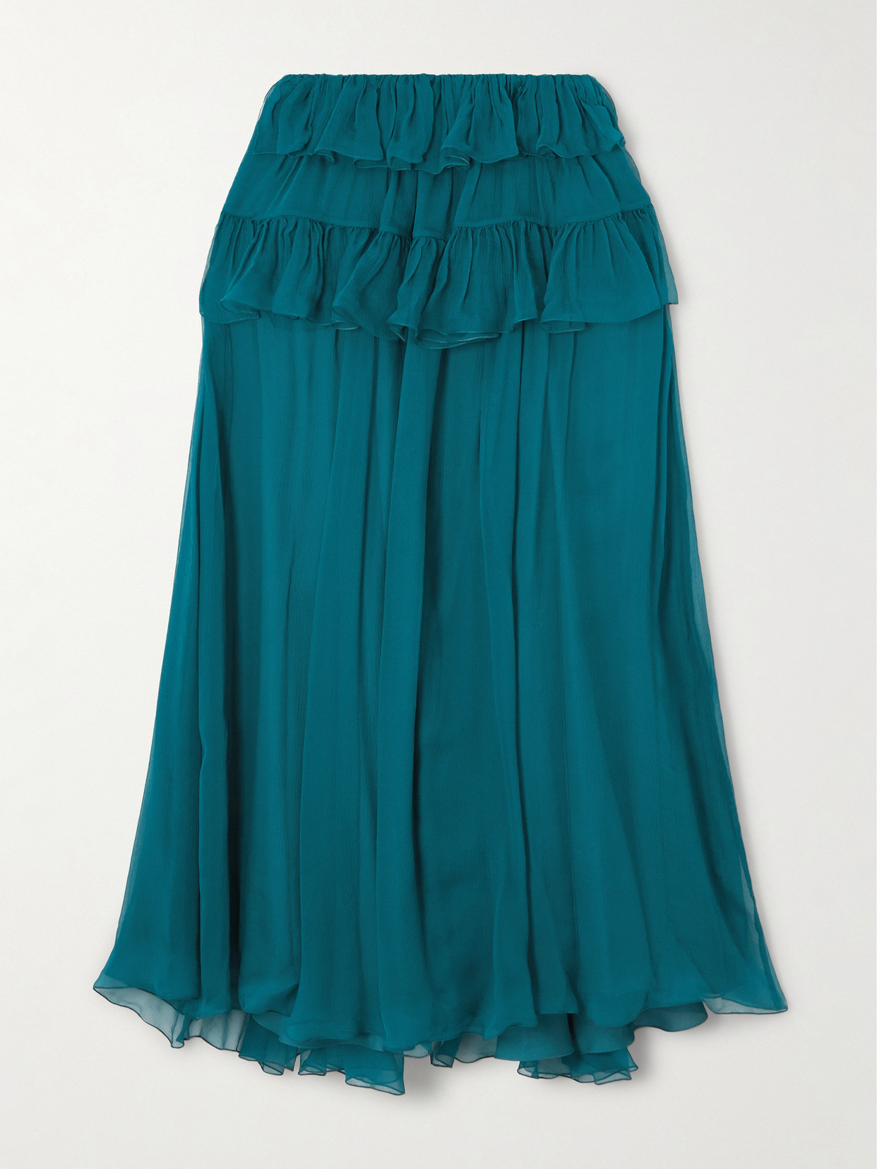 Chloé Tiered Organic Silk-mousseline Maxi Skirt In Blue
