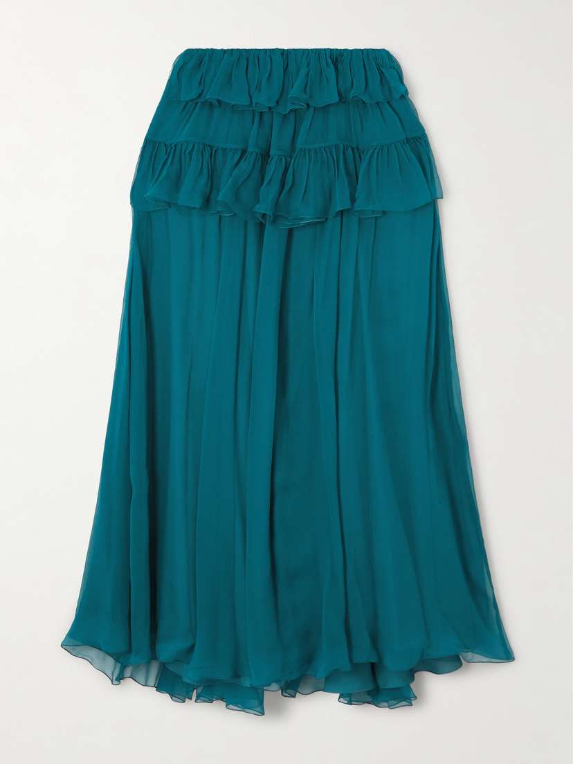 Tiered Organic Silk-mousseline Maxi Skirt
