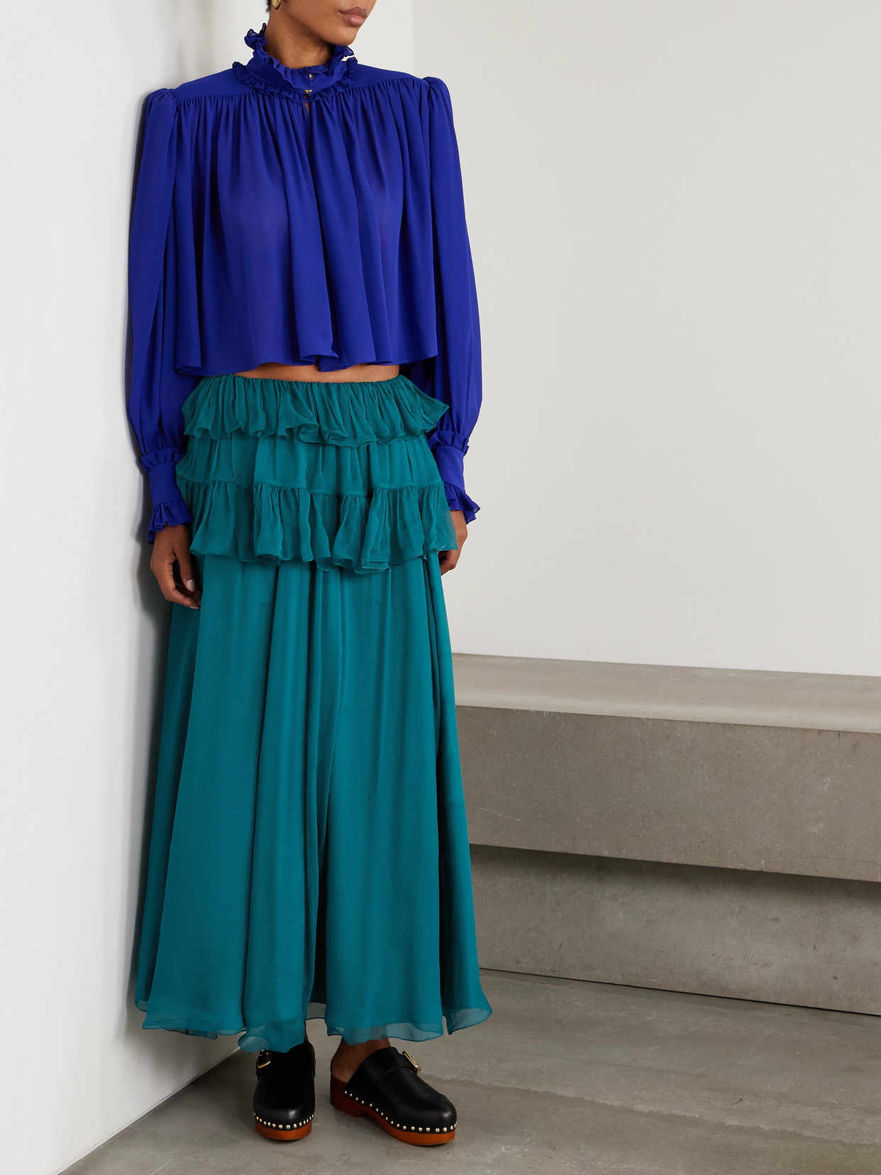 Chloé Tiered Organic Silk-mousseline Maxi Skirt In Blue