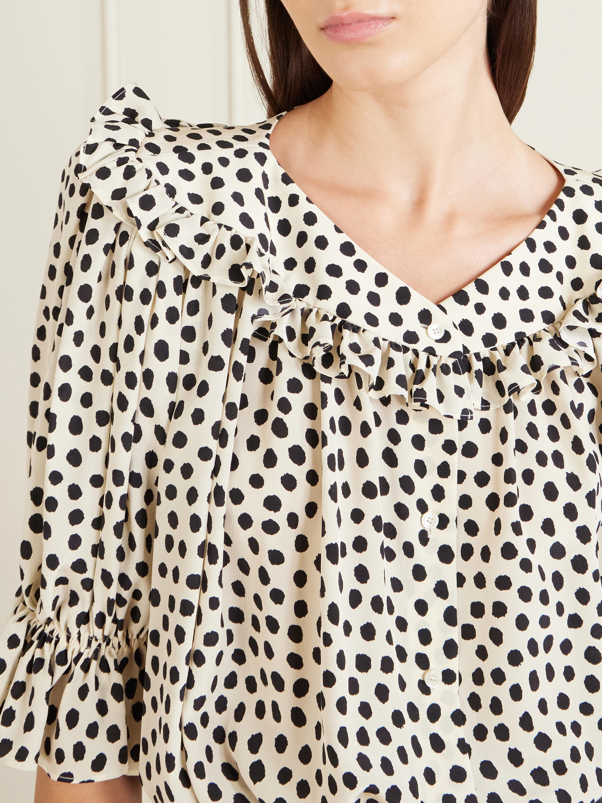 Chloé - Gathered Polka-Dot Silk Crepe De Chine Blouse