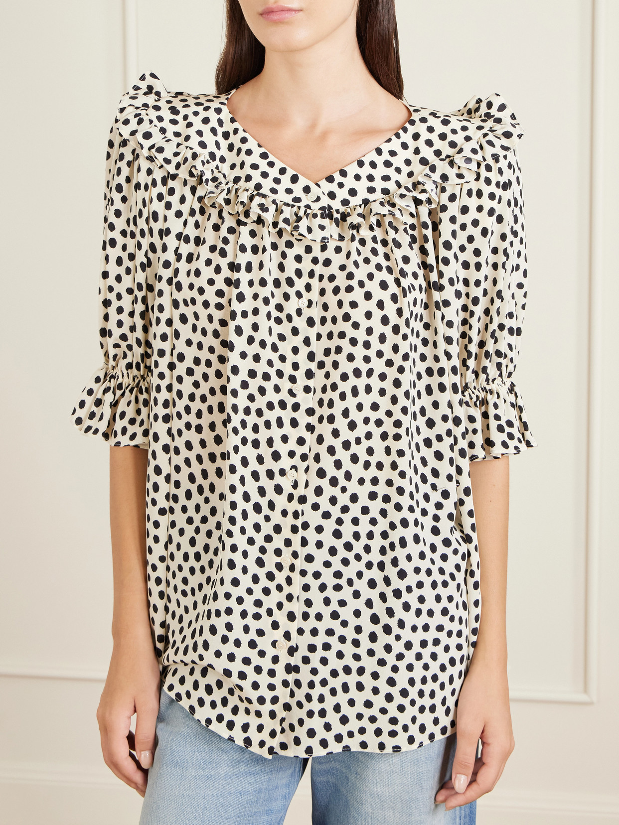 Chloé - Gathered Polka-Dot Silk Crepe De Chine Blouse
