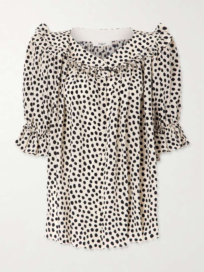 Chloé Gathered Polka-dot Silk Crepe De Chine Blouse