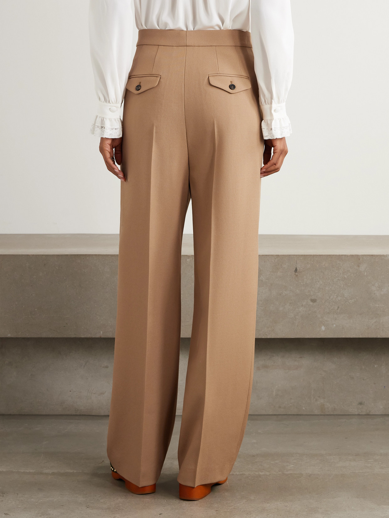 Chloé Chloe Pleated Straight-leg Wool Trousers In Brown