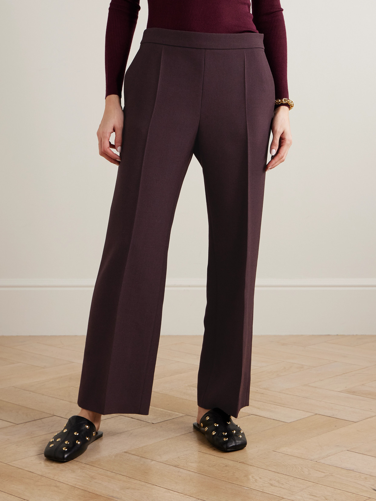 Chloé Lower Impact Wool Crepe Straight-leg Ankle Pants In Purple