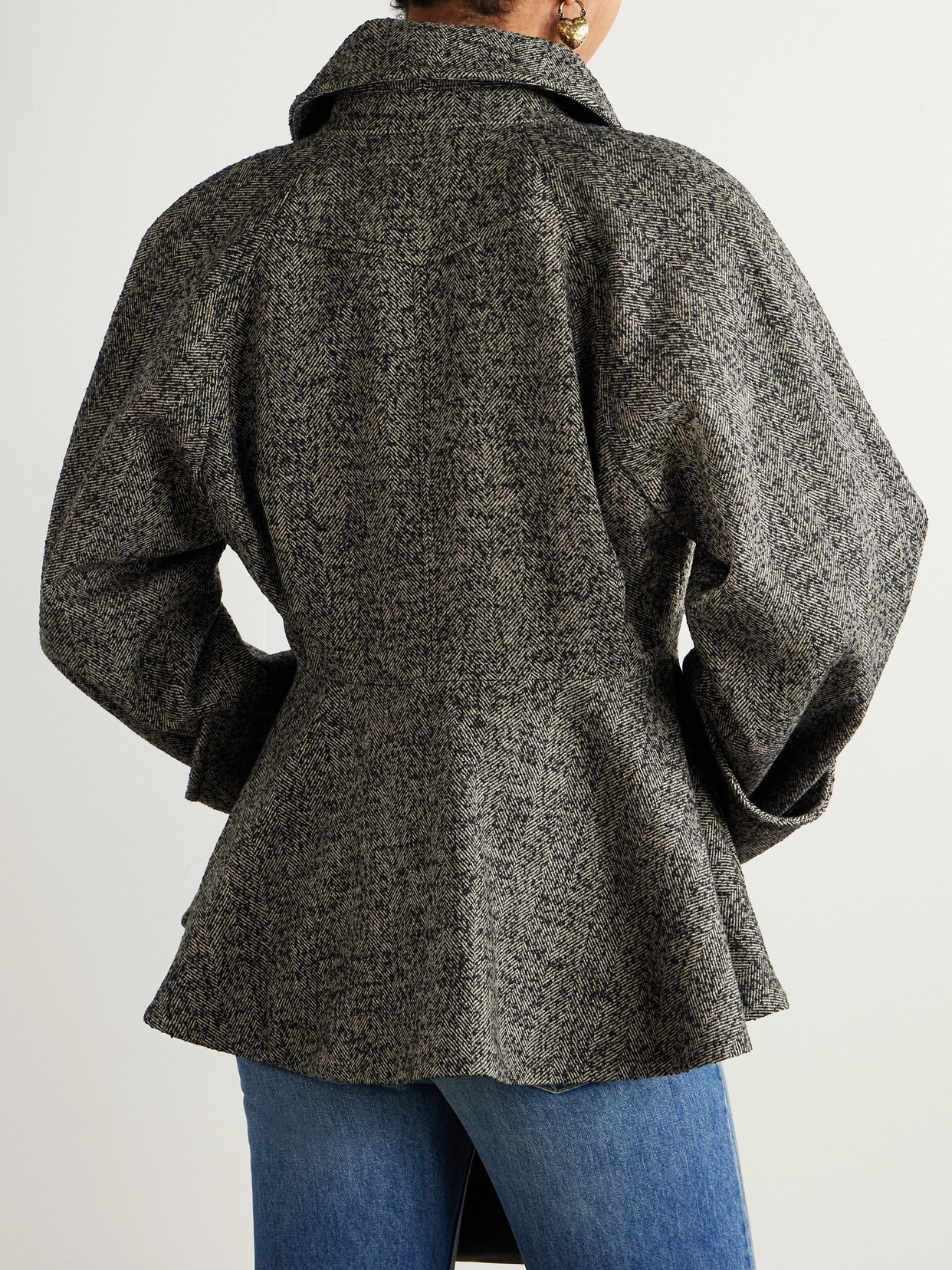 Chloé Double-breasted Herringbone Wool-blend Blazer In Gray