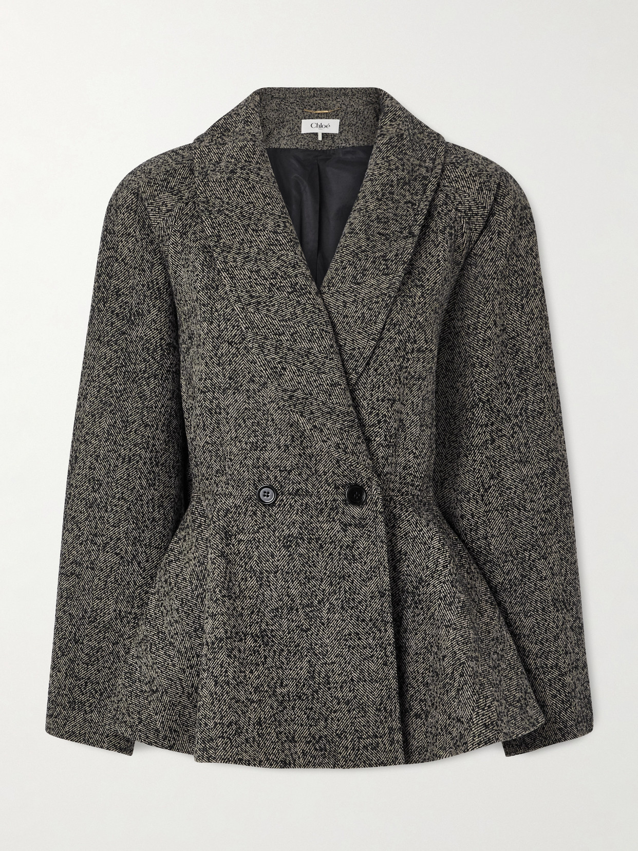 Chloé Double-breasted Herringbone Wool-blend Blazer In Gray