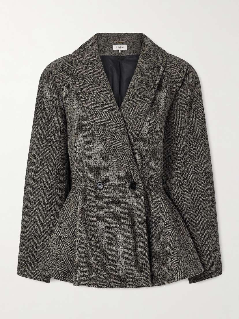 Chloé Double-breasted Herringbone Wool-blend Blazer