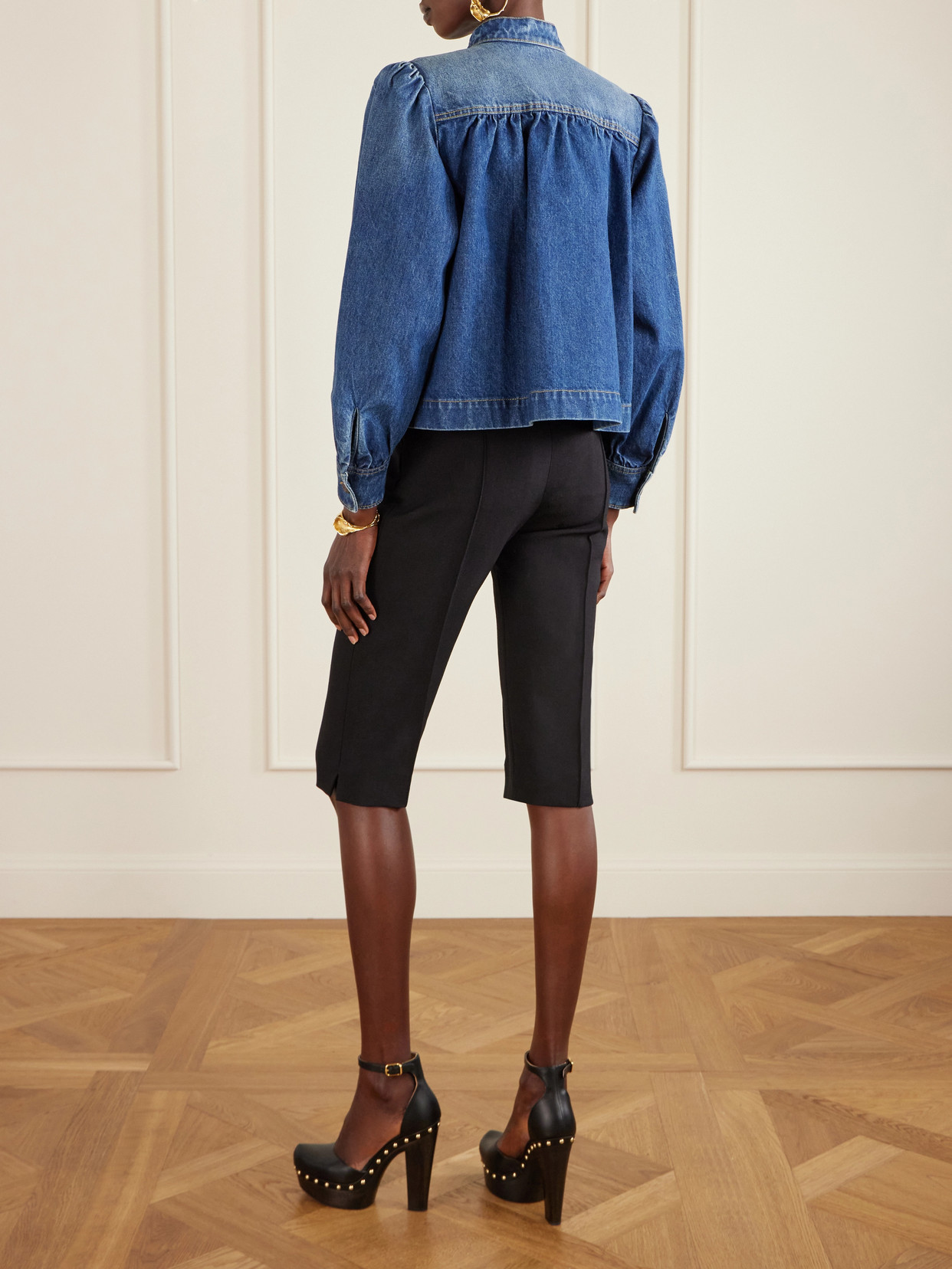 Chloé Blue Jacket With High Neck And Chain Detail On The Front In Denim Woman