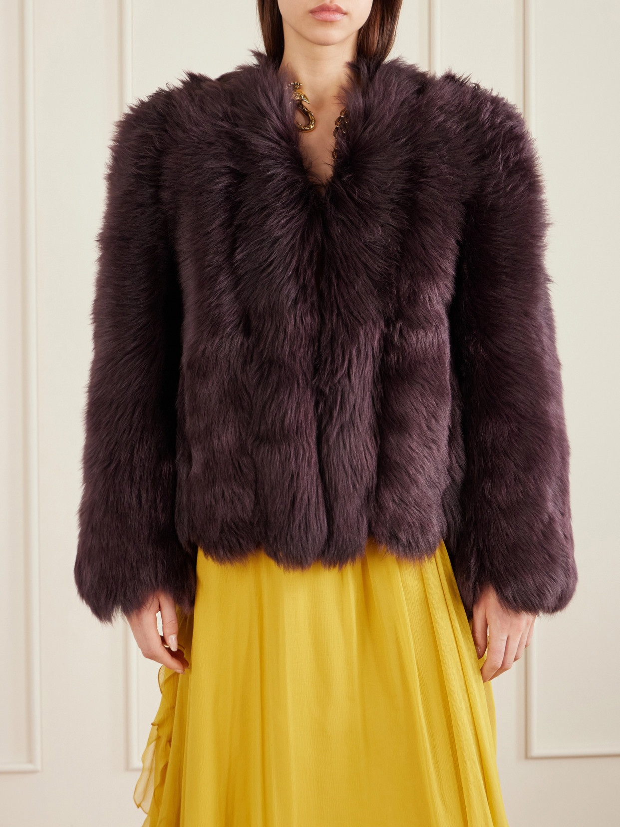 Chloé Oversized Shearling Short Coat In Purple