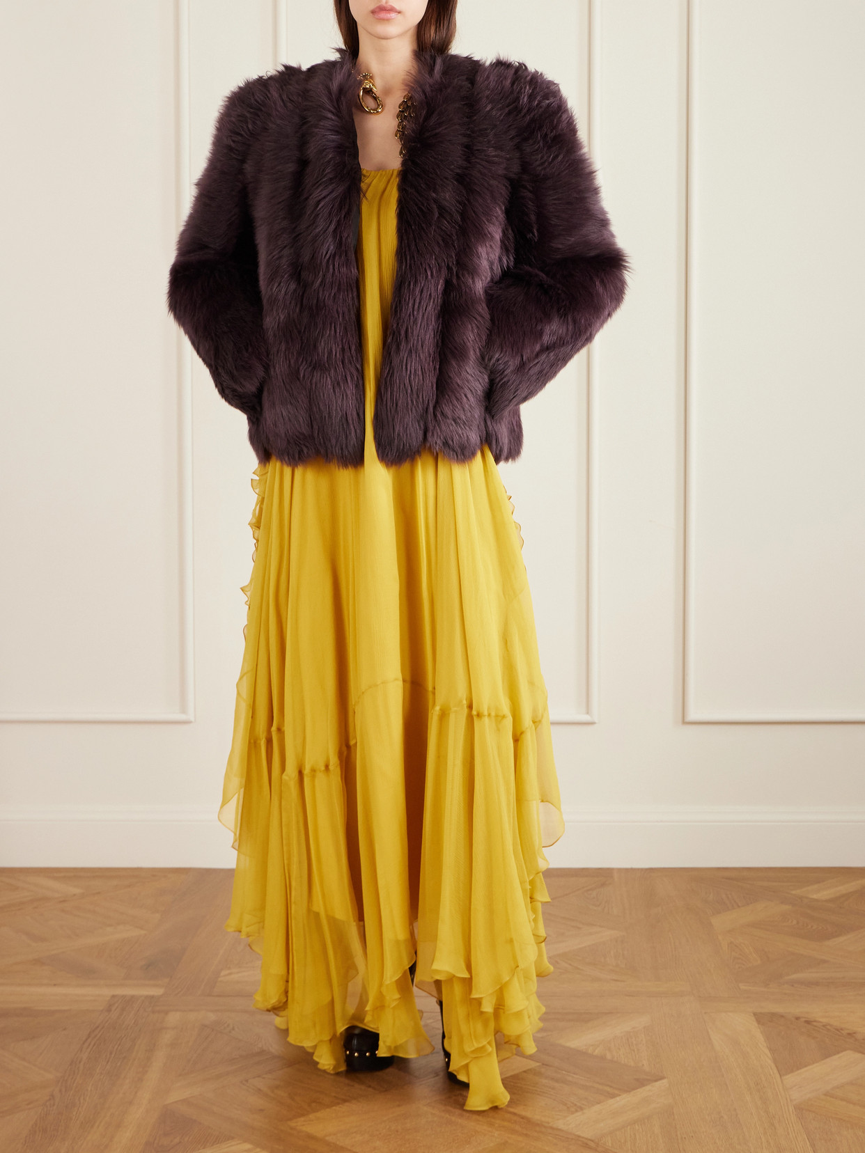 Chloé Oversized Shearling Short Coat In Purple