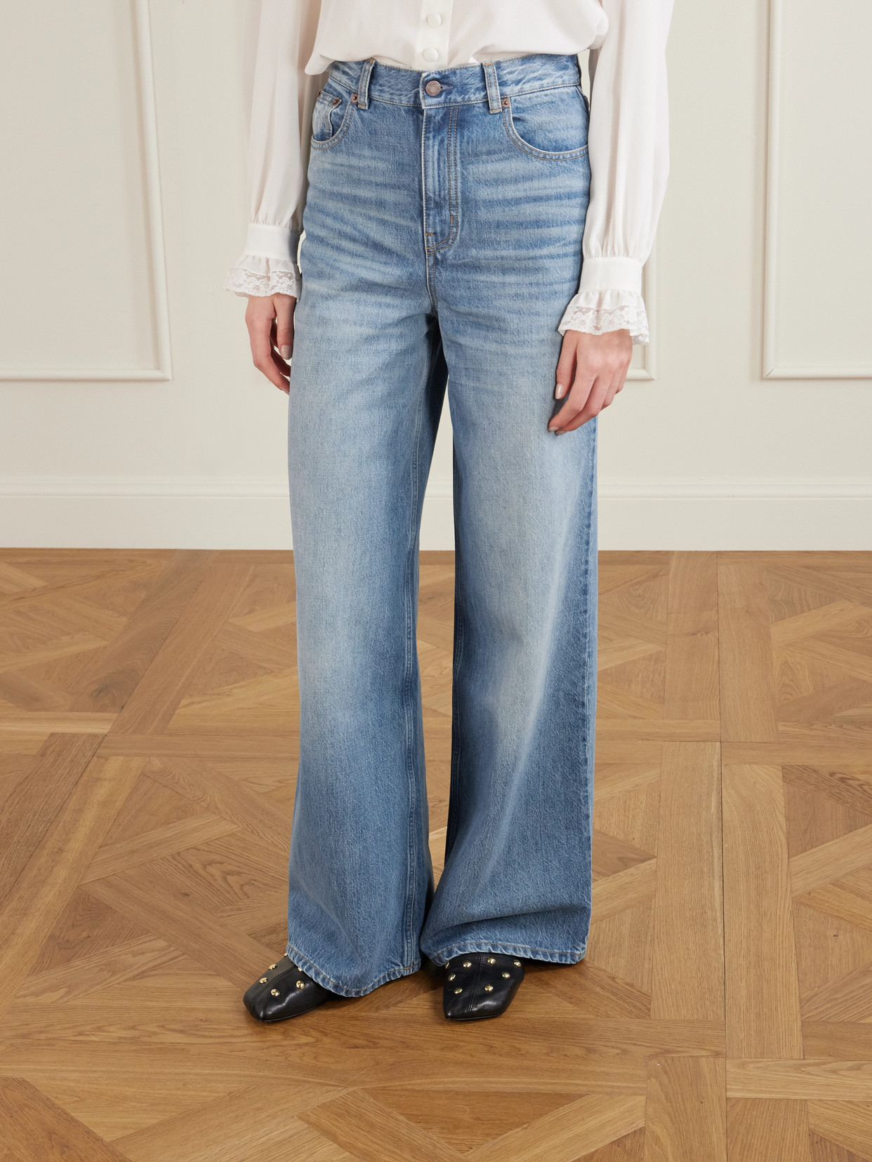 Chloé Organic High-rise Wide-leg Jeans In Blue
