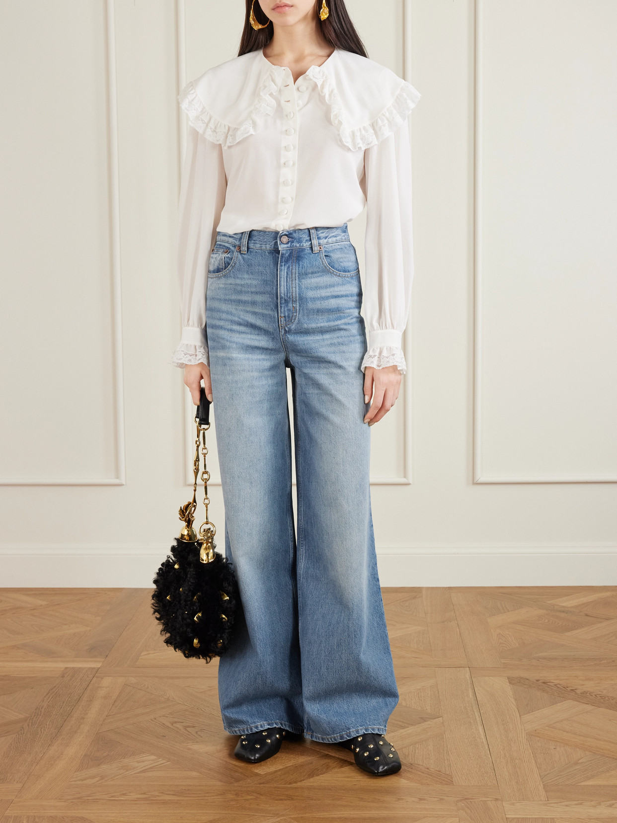 Chloé Organic High-rise Wide-leg Jeans In Blue