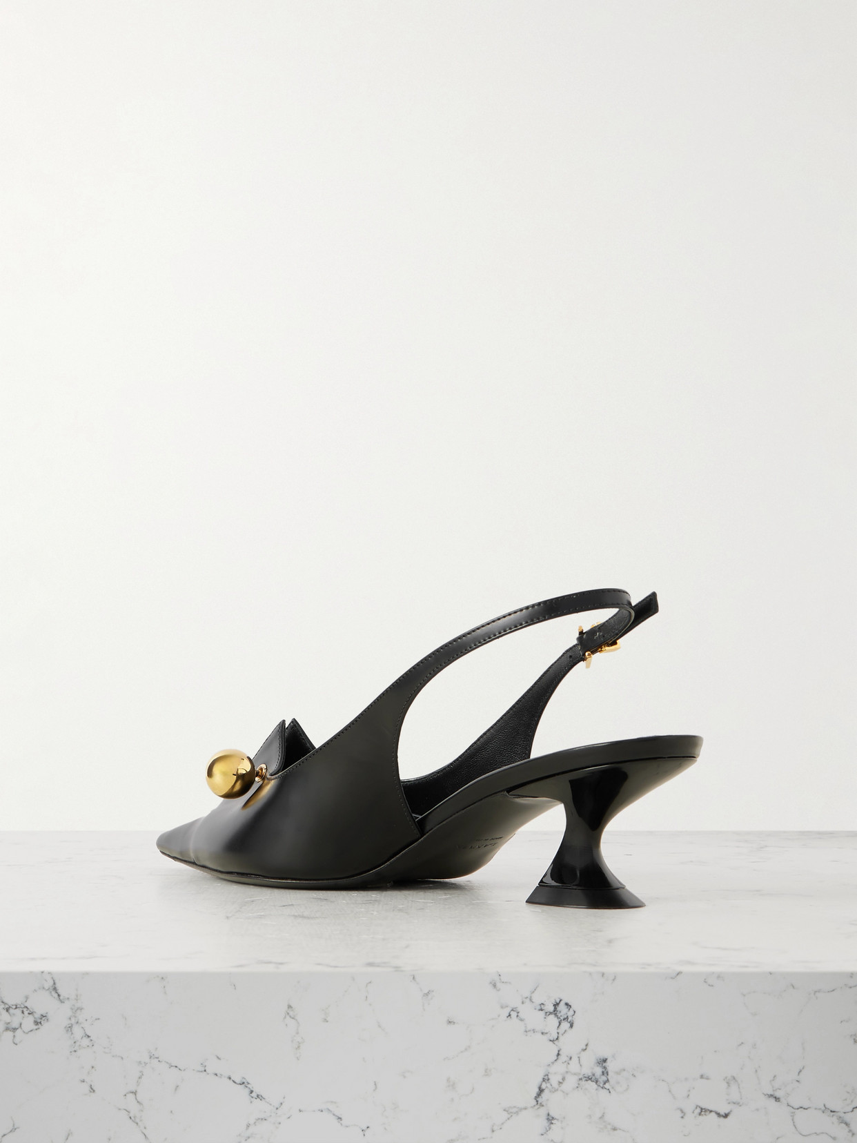 Piercing Embellished Glossed-Leather Slingback