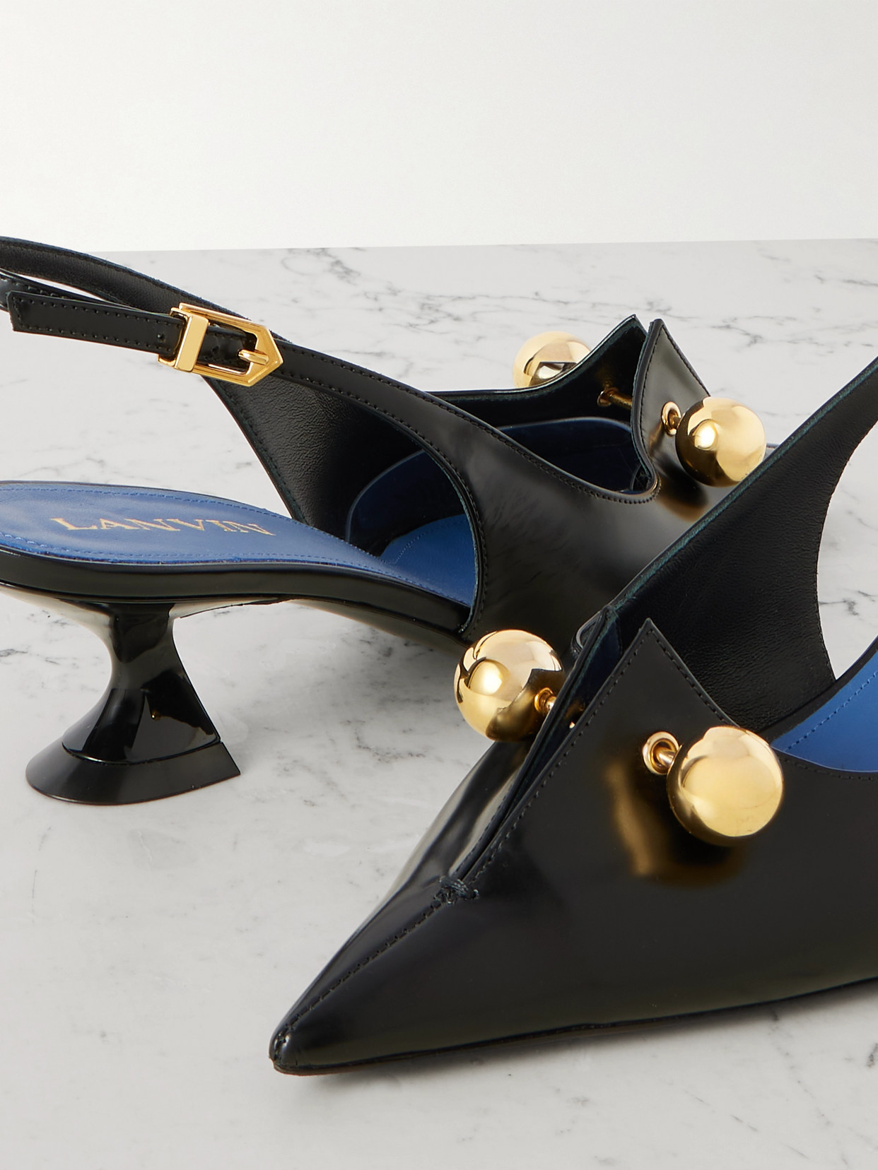 Piercing Embellished Glossed-Leather Slingback