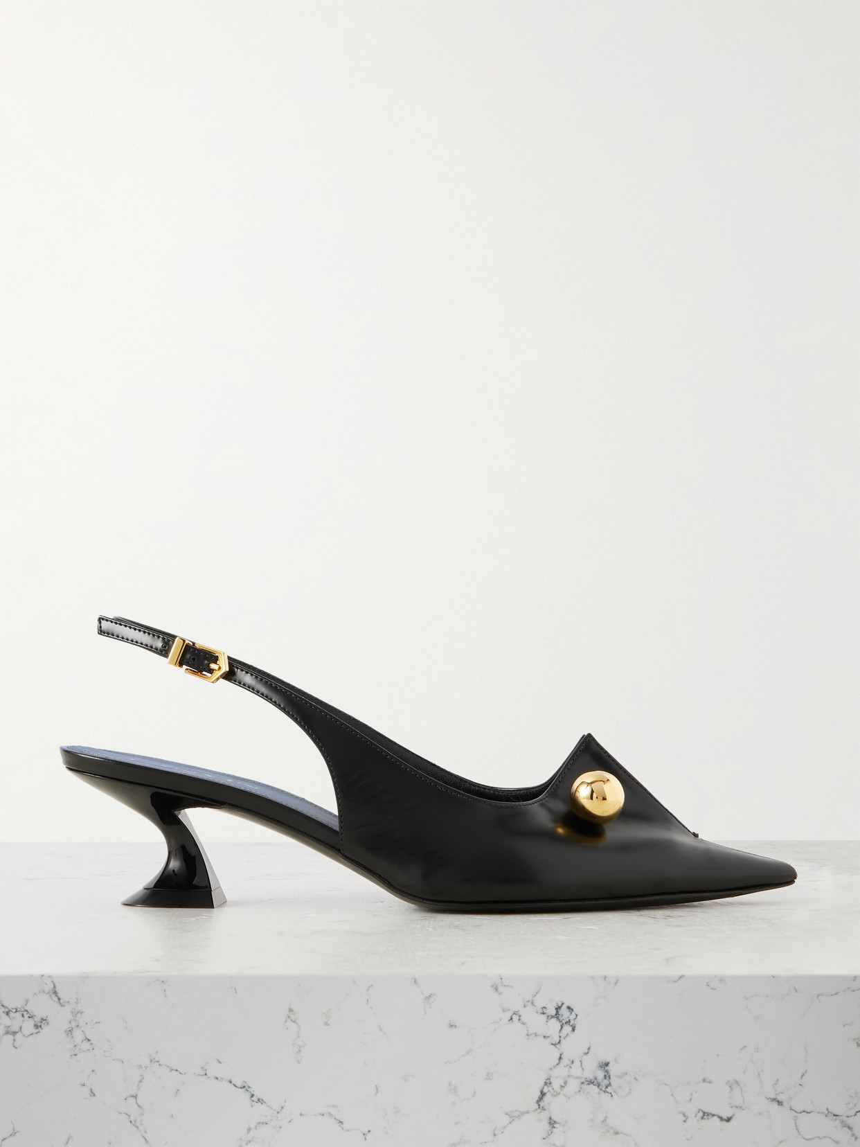 Lanvin Piercing Embellished Glossed-leather Slingback Pumps In Black