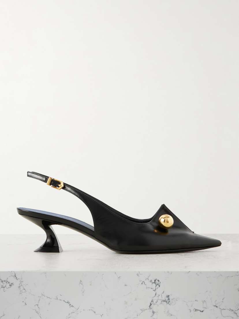 Lanvin Piercing Embellished Glossed-leather Slingback Pumps