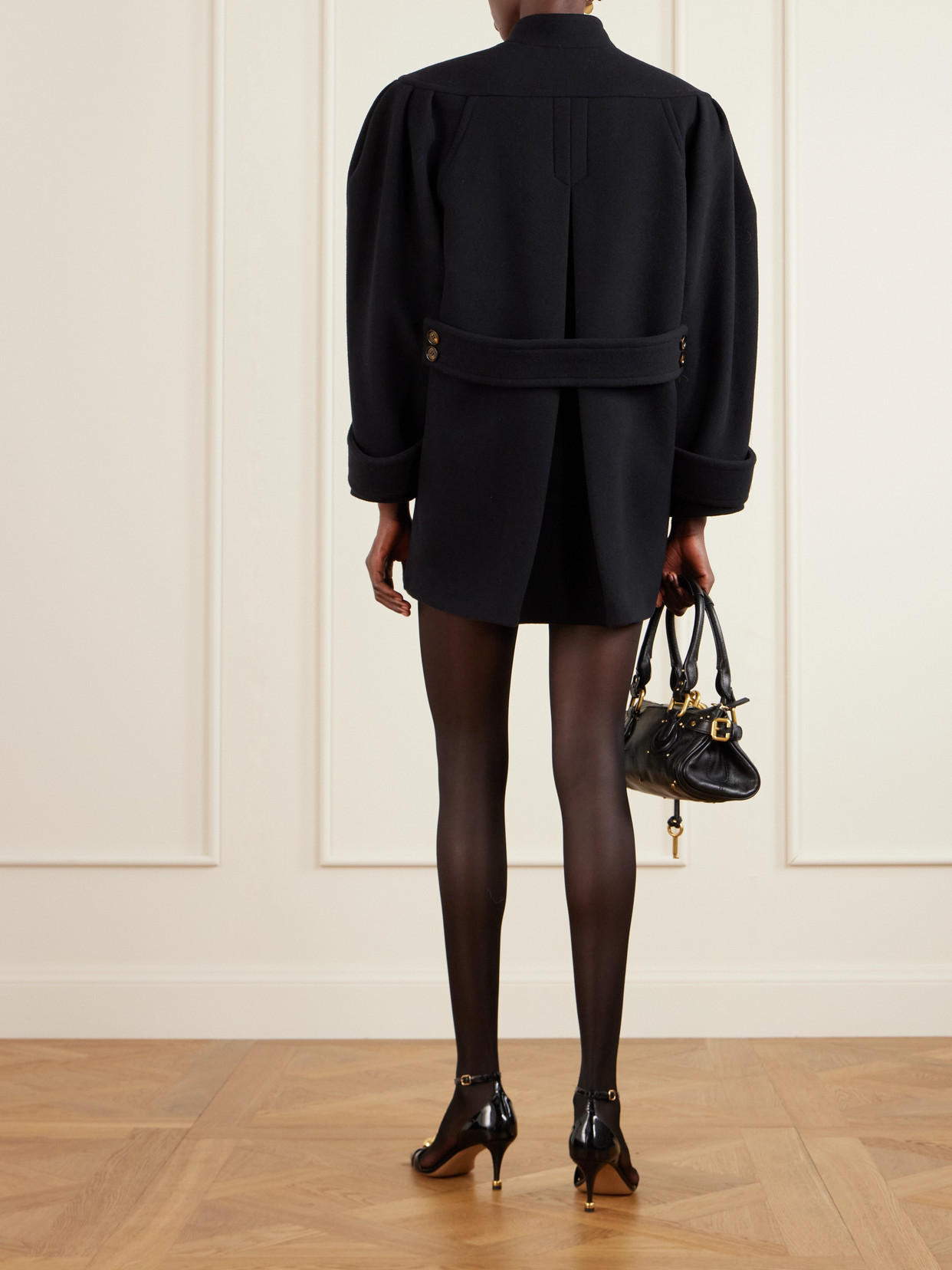 Chloé High-neck Double-breasted Coat In Wool In Blue