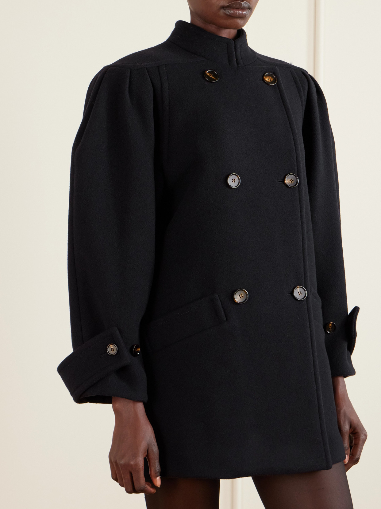 Chloé High-neck Double-breasted Coat In Wool In Blue