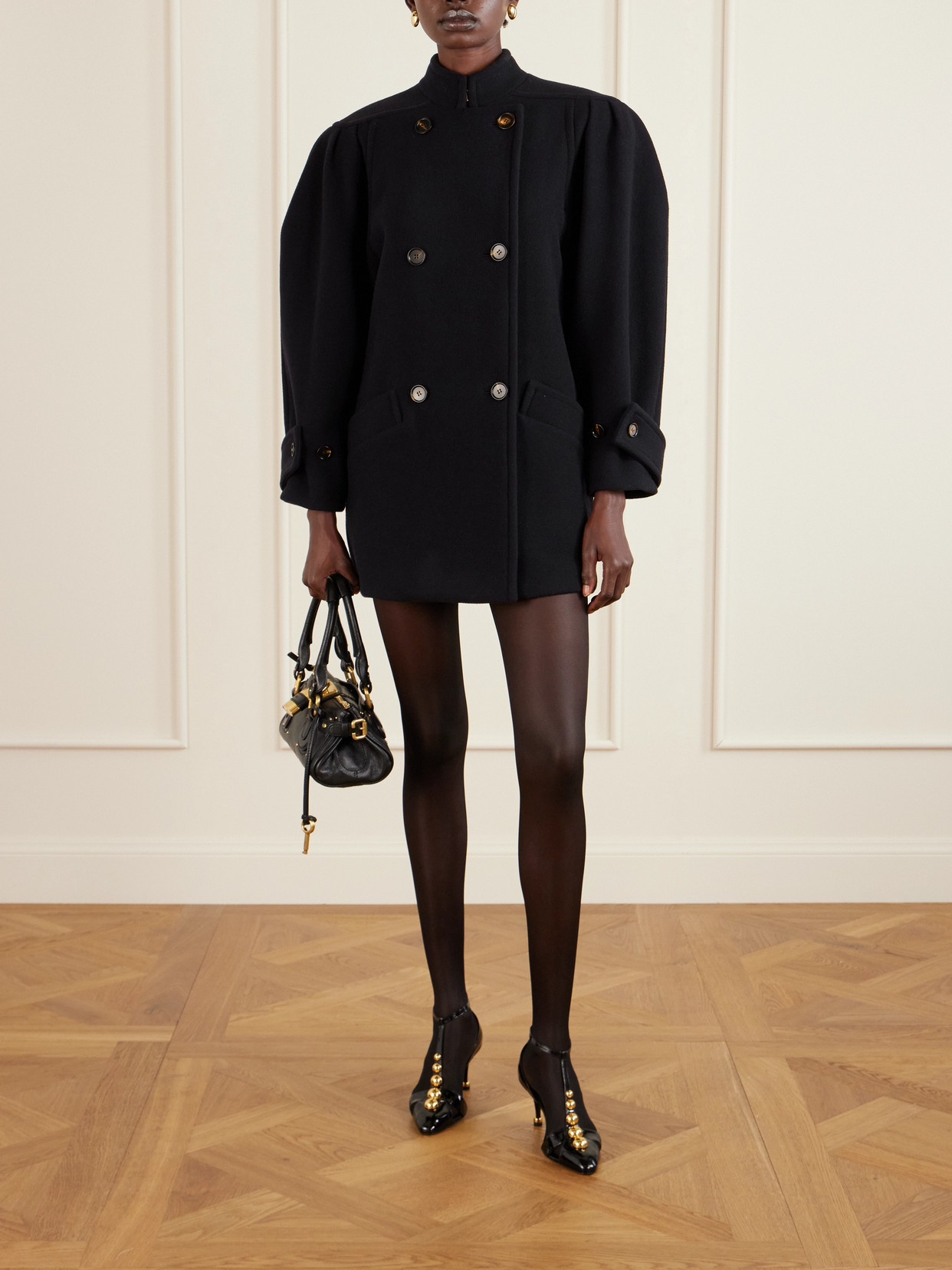 Chloé High-neck Double-breasted Coat In Wool In Blue