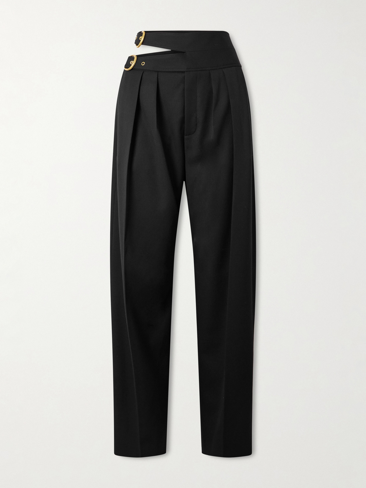 Chloé Buckled Cutout Grain De Poudre Wool Tapered Pants In Black